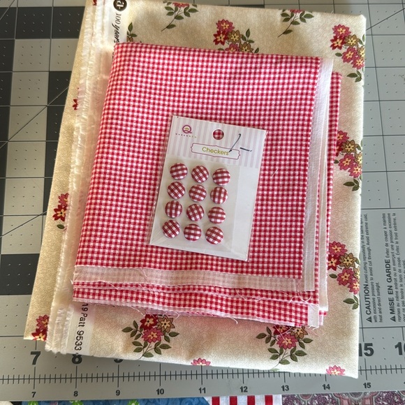 Other - Andover Floral Fabric (1 yd) 2019 + Vintage Red Gingham (½ yd) Cotton